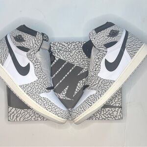 Jordan’s 1’s Men's High-Top Sneakers White and Gray with Black Swoosh